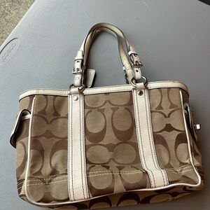 Coach Brown and Cream Signature Shoulder Bag